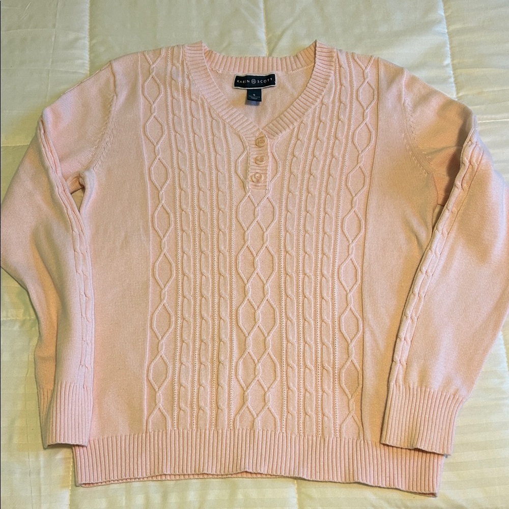 Karen Scott Soft Pink V-Neck Sweater